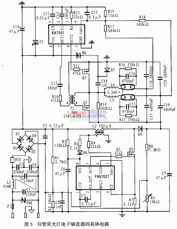 简单可靠的电子镇流器电路