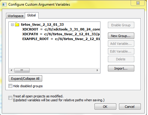 Configure Custom Argument Variables dialog