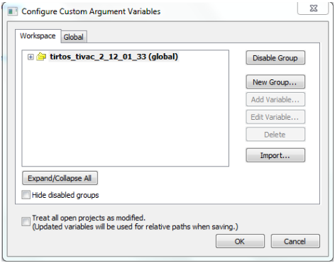 Custom Argument Variables, Workspace tab