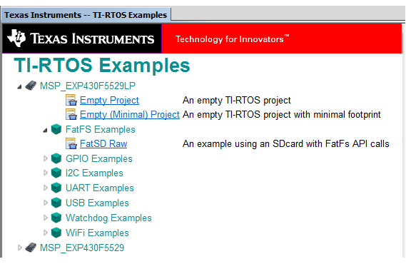 TI-RTOS Examples list